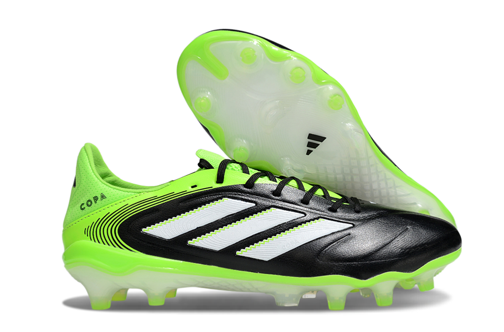 Chuteira Adidas Copa Pure III Elite FG - Preto e Amarelo com design vibrante em preto e verde