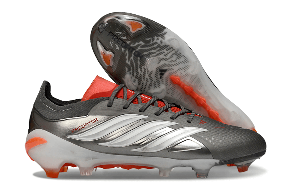 Chuteira Adidas Predator Elite FG 26 - "Finishers Steel" com design inovador e tecnologia avançada para controle em campo.
