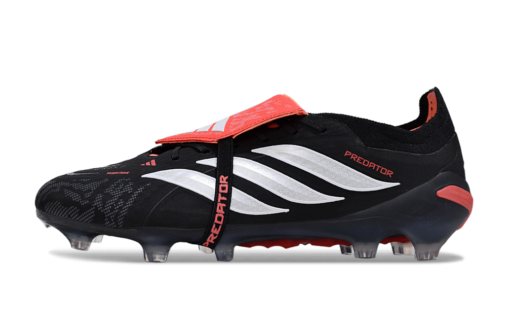 Chuteira Adidas Predator Elite FG 26 - "Finishers Steel" Preta e Branca lateral, destacando design e tecnologia.