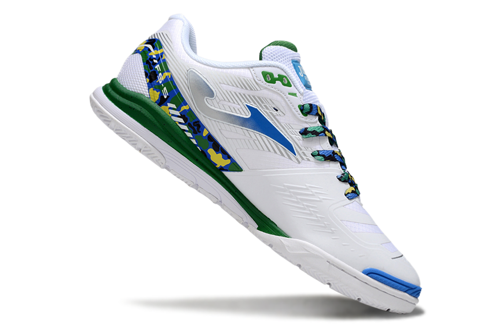 Chuteira Futsal Joma Regate Rebound IC Branca, Azul e Preta