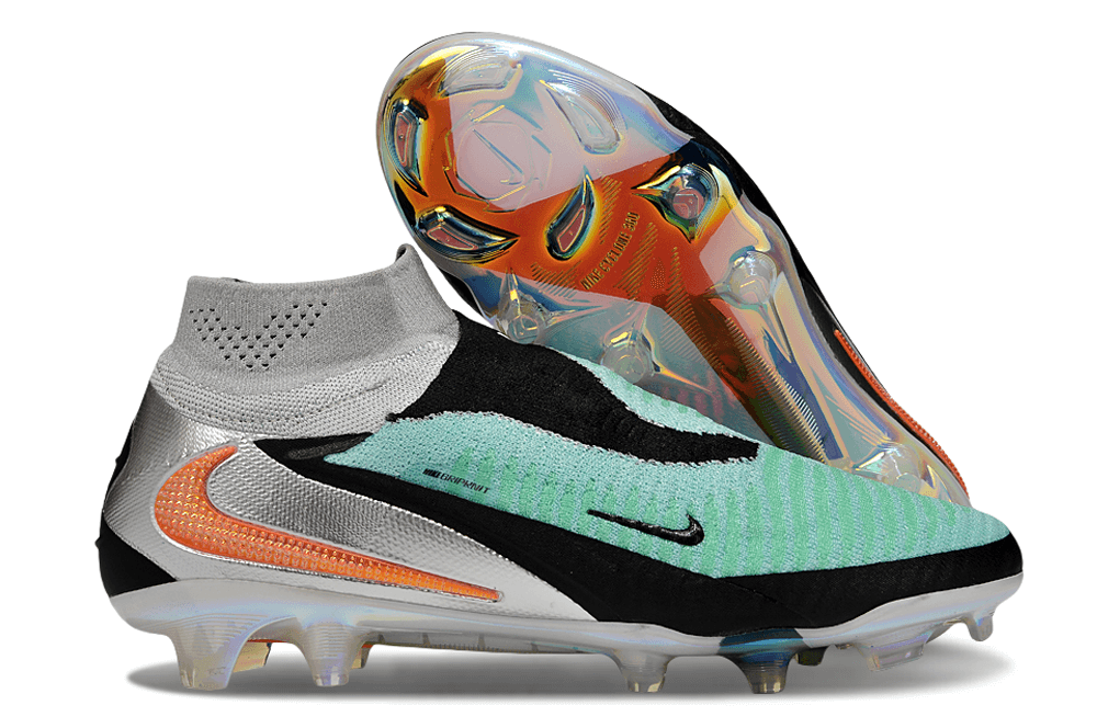 Chuteira Nike Phantom 6 Elite FG - Cinza e Preta com estrutura de elite e design avançado.