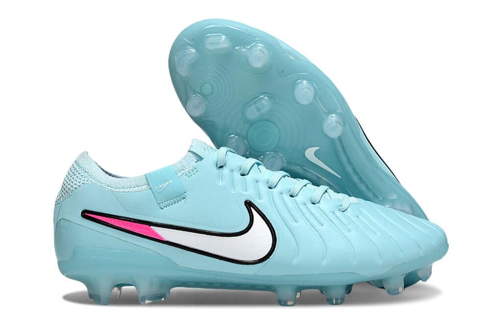 Nike Tiempo Legend 10 X Elite FG - Azul, Rosa e Branca - Pack Prism em detalhe.