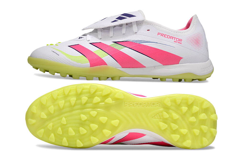 Chuteira Adidas Predator Elite Fold-Over Tongue TF - Branca, Rosa e Verde