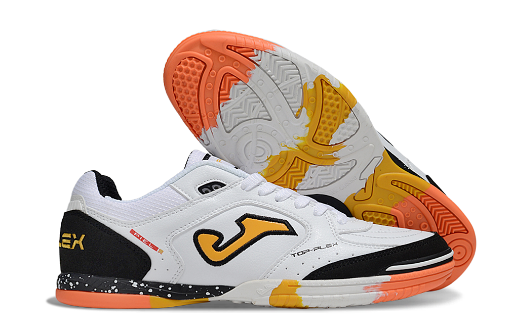 Chuteira Futsal Joma Top Flex Rebound IC Branca, Preta e Laranja