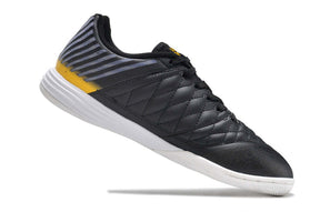 Chuteira Futsal Nike Lunar Gato IC - Preta, Azul e Dourada para controle e precisão em quadra.