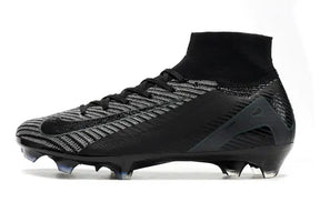 Chuteira Nike Air Zoom Mercurial Superfly 10 Elite FG em preto e cinza com design aerodinâmico para alta performance.