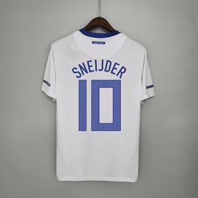 Camisola Holanda Away 12/13 Retro com o nome Sneijder e número 10, ideal para colecionadores e fãs do futebol.