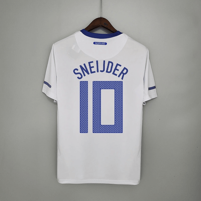 Camisola Holanda Away 12/13 Retro com o nome Sneijder e número 10, ideal para colecionadores e fãs do futebol.