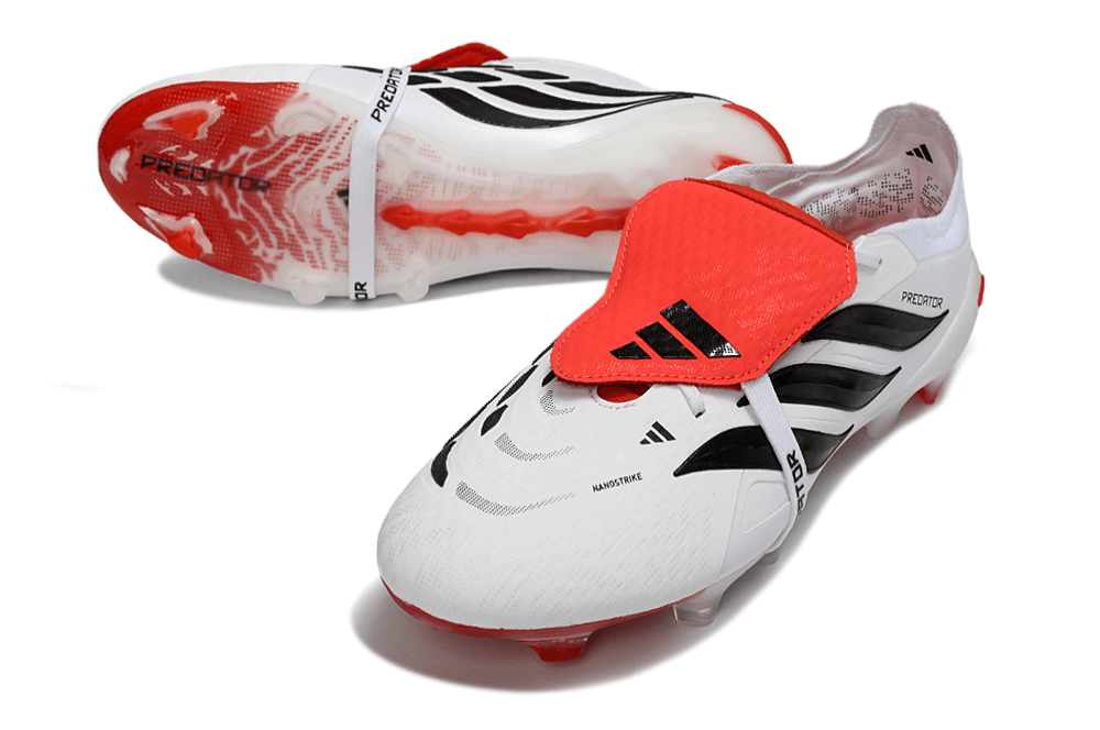 Chuteira Adidas Predator Elite FG 26 "Finishers Steel" branca com sola FG para estabilidade e tração.