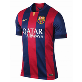 Camisa Barcelona Home 14/15 retro da loja olímpica, com listras azuis e vermelhas.