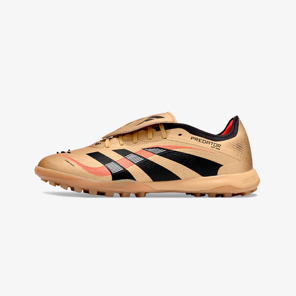 Chuteira Adidas Predator Elite Fold-Over Tongue TF - Dourada, Preta e Vermelha