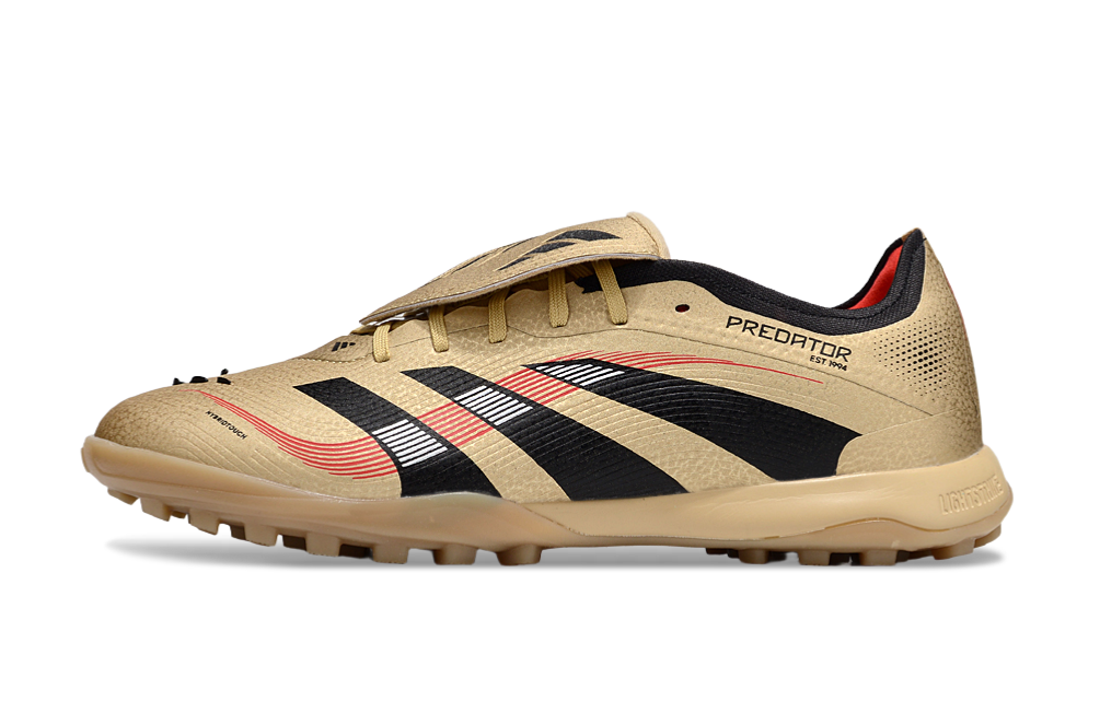 Chuteira Adidas Predator Elite Fold-Over Tongue TF - Dourada, Preta e Vermelha