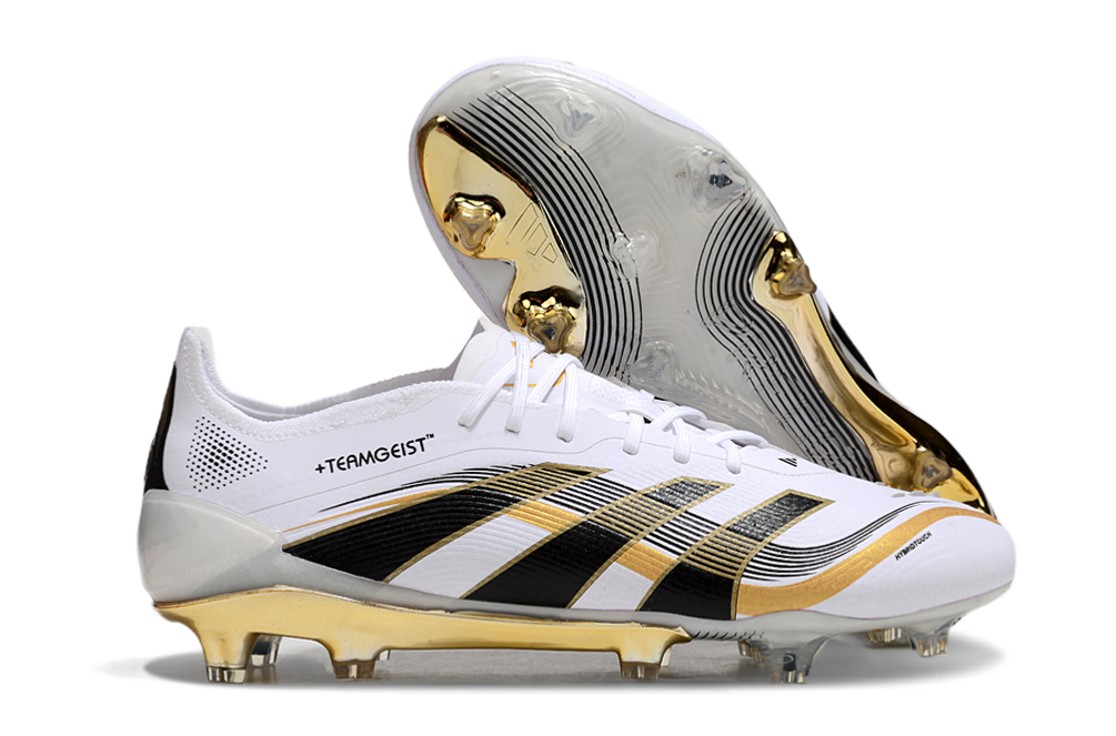 Chuteira Adidas Predator Elite FG - Branca e Dourada "Teamgeist"