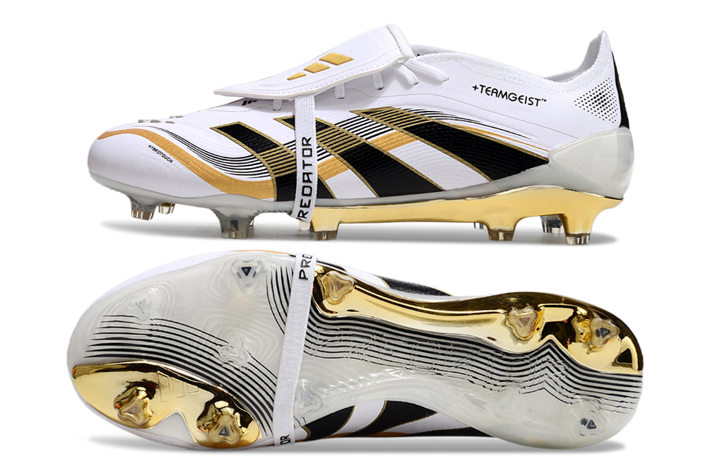 Chuteira Adidas Predator Elite FG Tongue Branca e Dourada "Teamgeist"