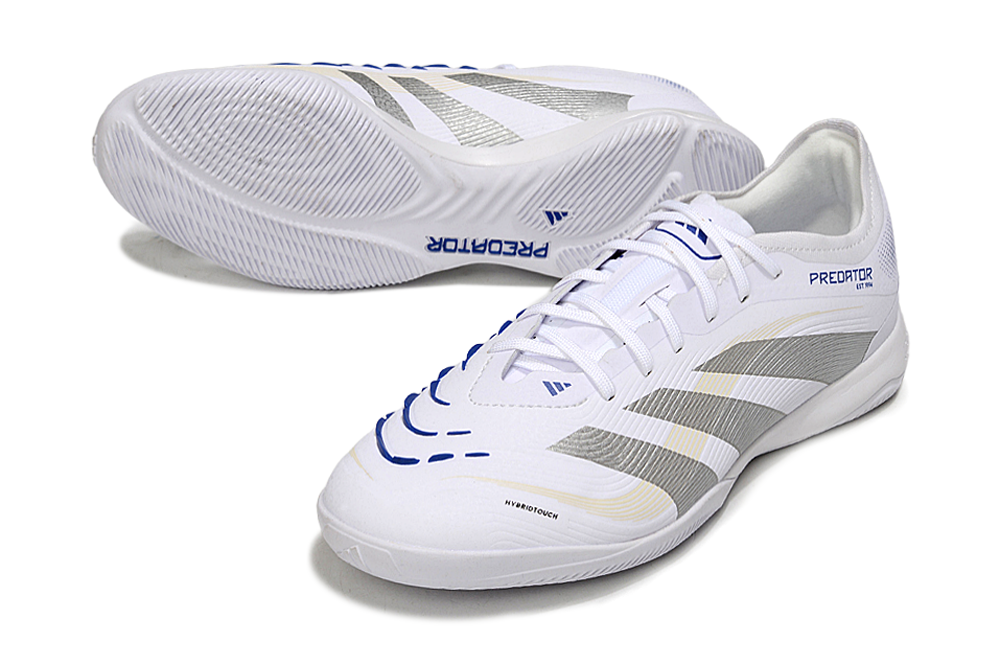 Chuteira Futsal Adidas Predator Elite Fold-Over Tongue IC - Branca, Cinza e Dourada