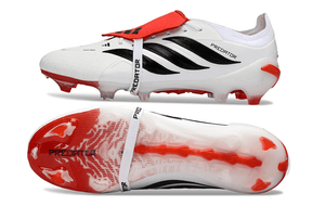 Chuteira Adidas Predator Elite FG 26 "Finishers Steel" em branco com solado FG otimizado para campo.
