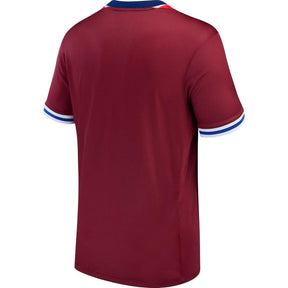 Camisola Noruega home 24/25 Vermelho vista traseira com detalhes em azul e branco.