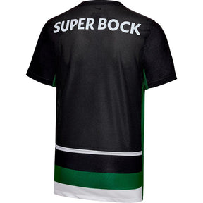 Camisola de futebol Sporting home 24/25 Preto e Verde com logo SUPER BOCK na parte de trás.