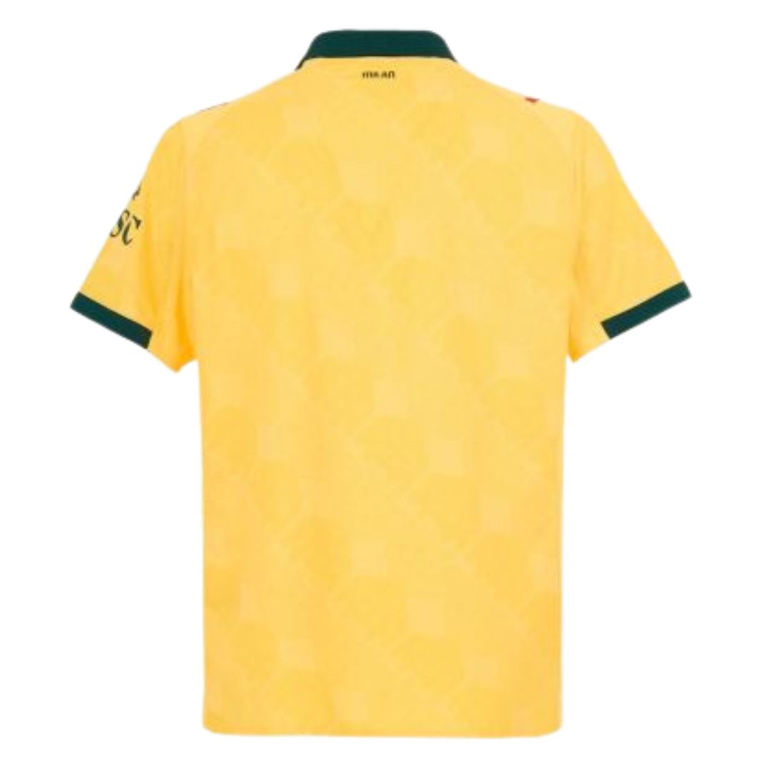 Camisa AC Milan terceira 25/26 amarela, vista traseira, detalhes em verde.