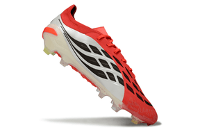 Chuteira Adidas Predator Elite FG 26 - "Finishers Steel" - Vermelha e Branca em destaque, com design inovador.