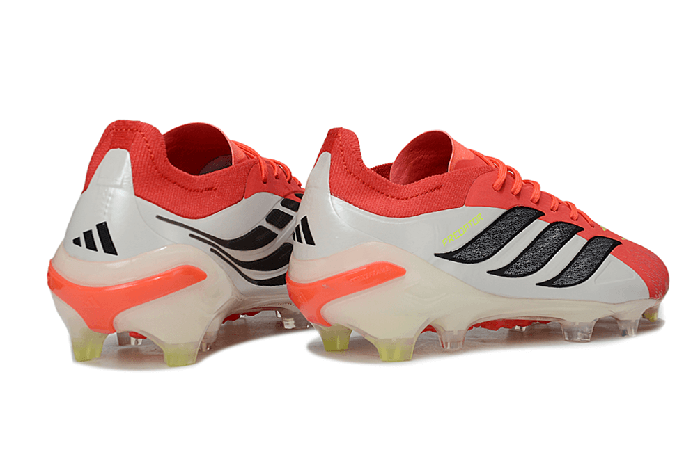 Chuteira Adidas Predator Elite FG 26 - "Finishers Steel" - Vermelha e Branca com design icônico e tecnologia avançada.