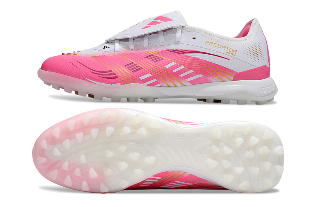 Chuteira Adidas Predator Elite Fold-Over Tongue TF - Branca e Rosa