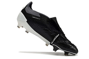 Chuteira Adidas Predator Elite Tongue FG - Preta e Branca com design moderno e tecnologia avançada.