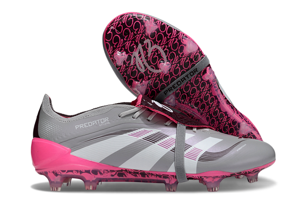 Chuteira Adidas Predator Elite Fold-Over Tongue FG - Cinza, Rosa e Branca