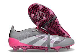 Chuteira Adidas Predator Elite Fold-Over Tongue FG - Cinza, Rosa e Branca