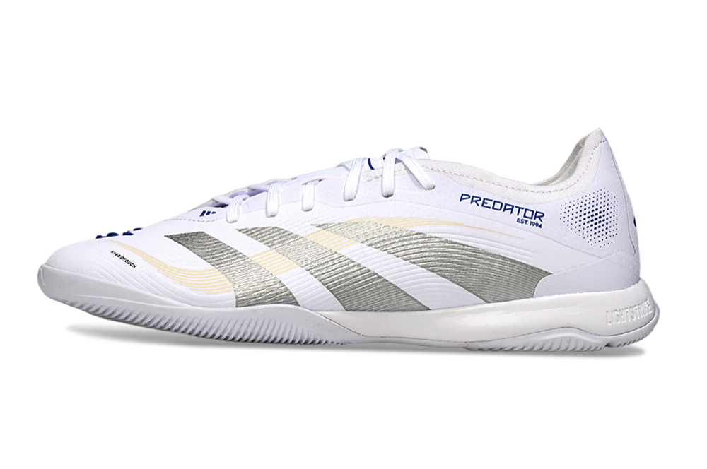 Chuteira Futsal Adidas Predator Elite Fold-Over Tongue IC - Branca, Cinza e Dourada