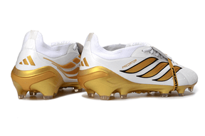 Chuteira Adidas Predator Elite FG 26 - "Finishers Steel" Branca e Dourada