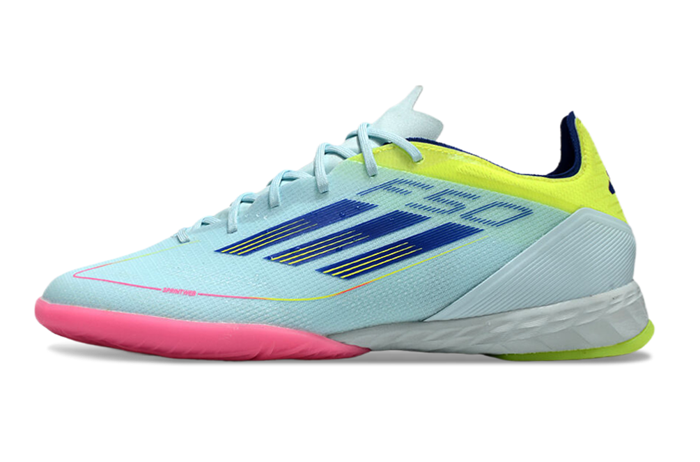 Chuteira Futsal Adidas F50 IC Azul, Rosa e Amarelo