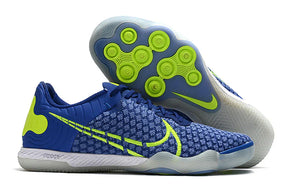 Chuteira Futsal Nike React Gato IC Azul e Amarela com sola IC para aderência e desempenho em quadra.