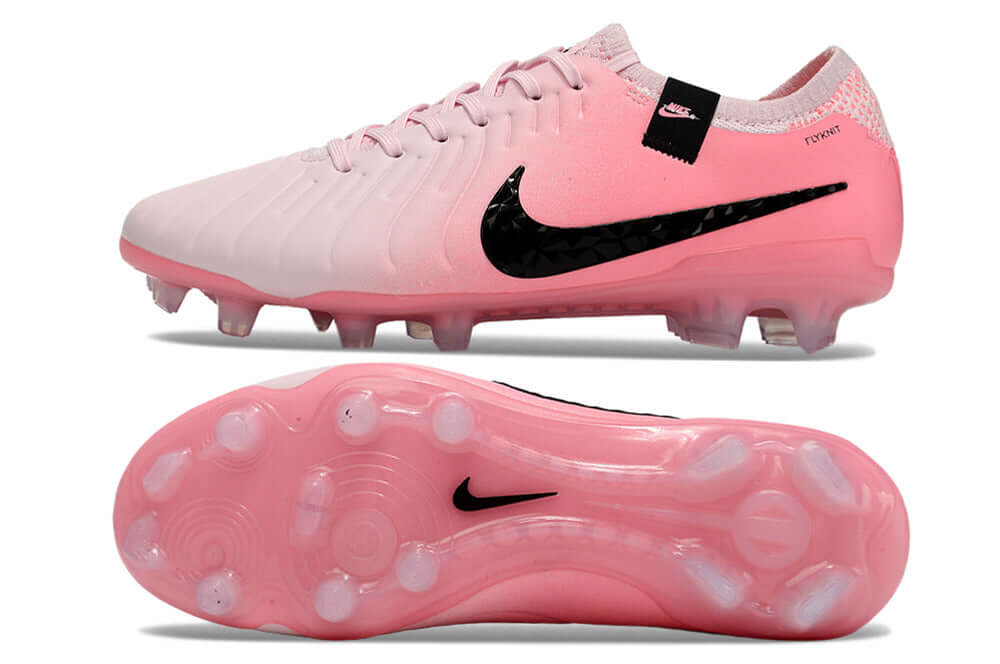 Nike Tiempo Legend 10 FG - Rosa - Pack Brilliance em vista lateral e inferior, destaca design moderno e elegante.