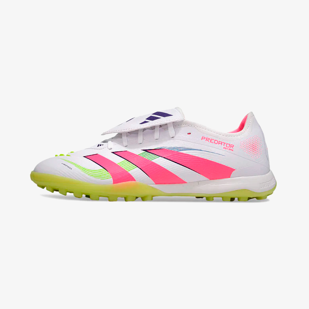 Chuteira Adidas Predator Elite Fold-Over Tongue TF - Branca, Rosa e Verde