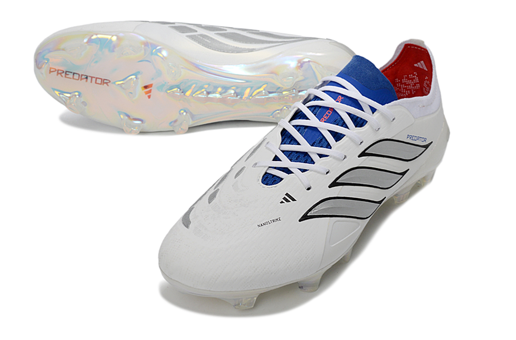 Chuteira Adidas Predator Elite FG 26 - Branca e Azul "Bellingham"