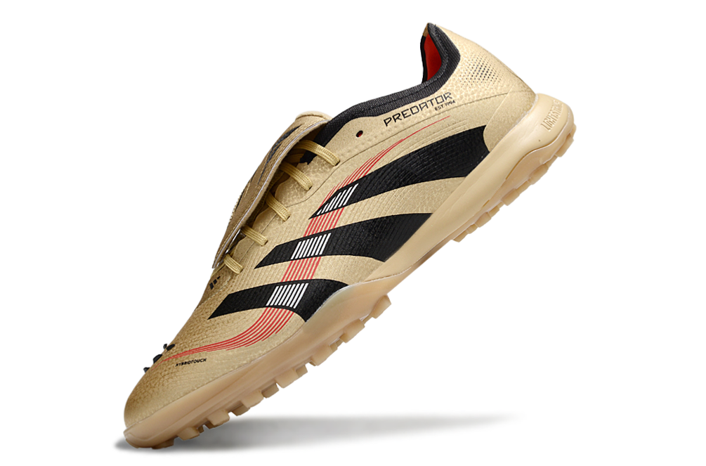Chuteira Adidas Predator Elite Fold-Over Tongue TF - Dourada, Preta e Vermelha