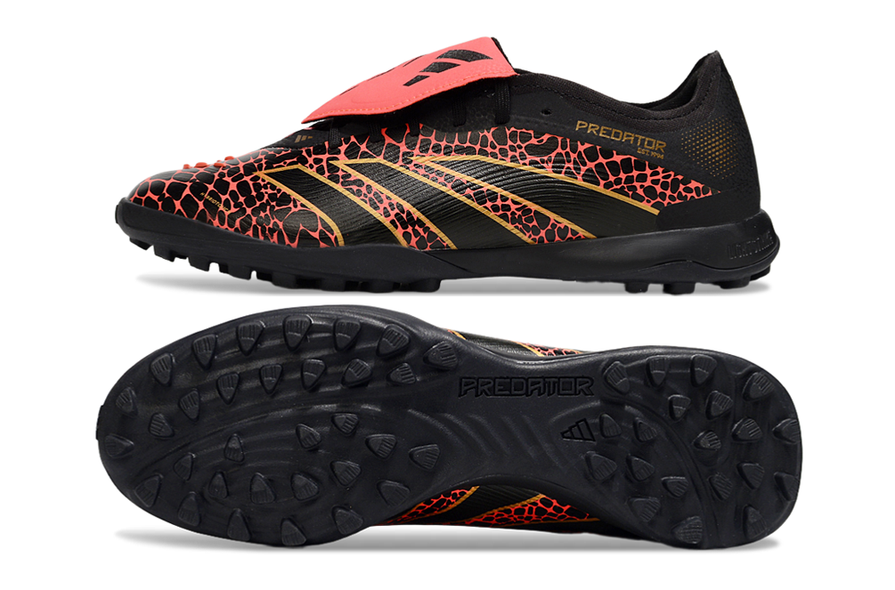 Chuteira Adidas Predator Elite Fold-Over Tongue TF - Preta, Laranja e Dourada