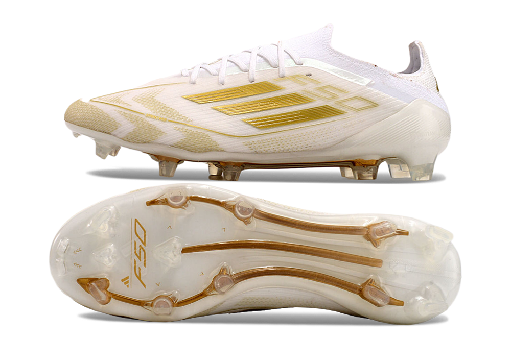 Chuteira Adidas F50 FG Elite Branca e Dourada