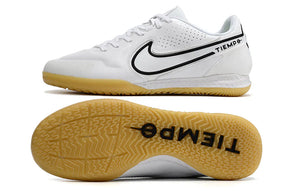 Chuteira Futsal Nike Tiempo Legend 9 Elite IC Branco, ideal para jogos em quadra, com design leve e confortável.