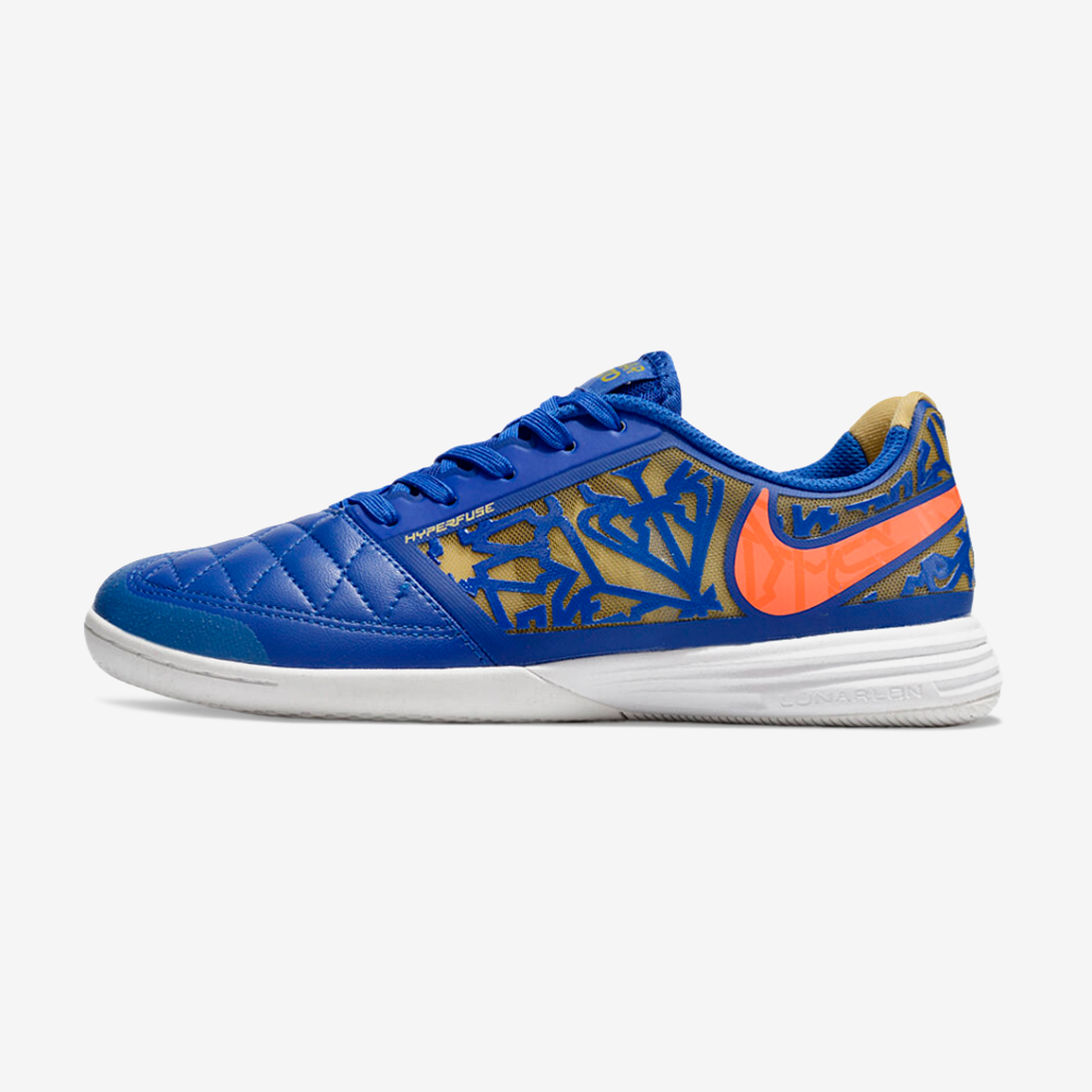 Chuteira Futsal Nike Lunar Gato IC - Azul, laranja e Dourada