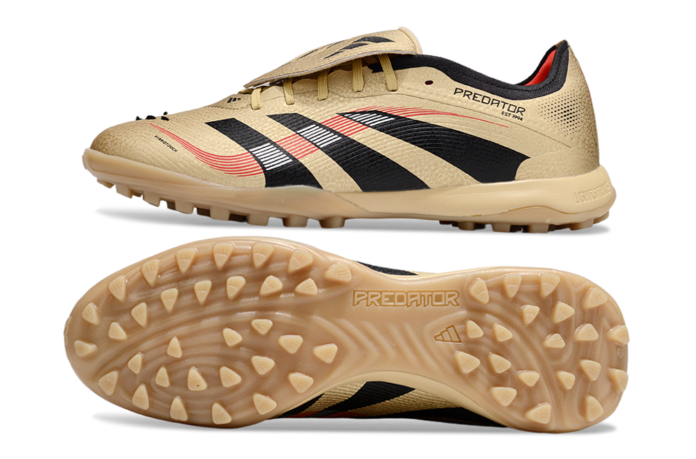 Chuteira Adidas Predator Elite Fold-Over Tongue TF - Dourada, Preta e Vermelha