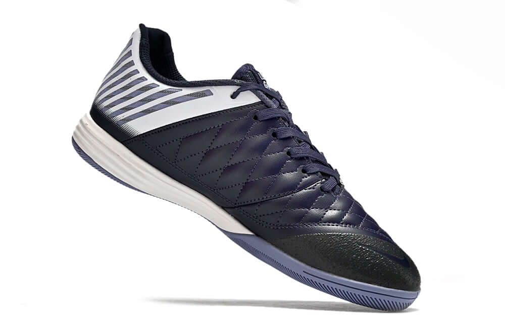 Chuteira Futsal Nike Lunar Gato IC azul, branca e verde, ideal para jogos e treinos em quadra.