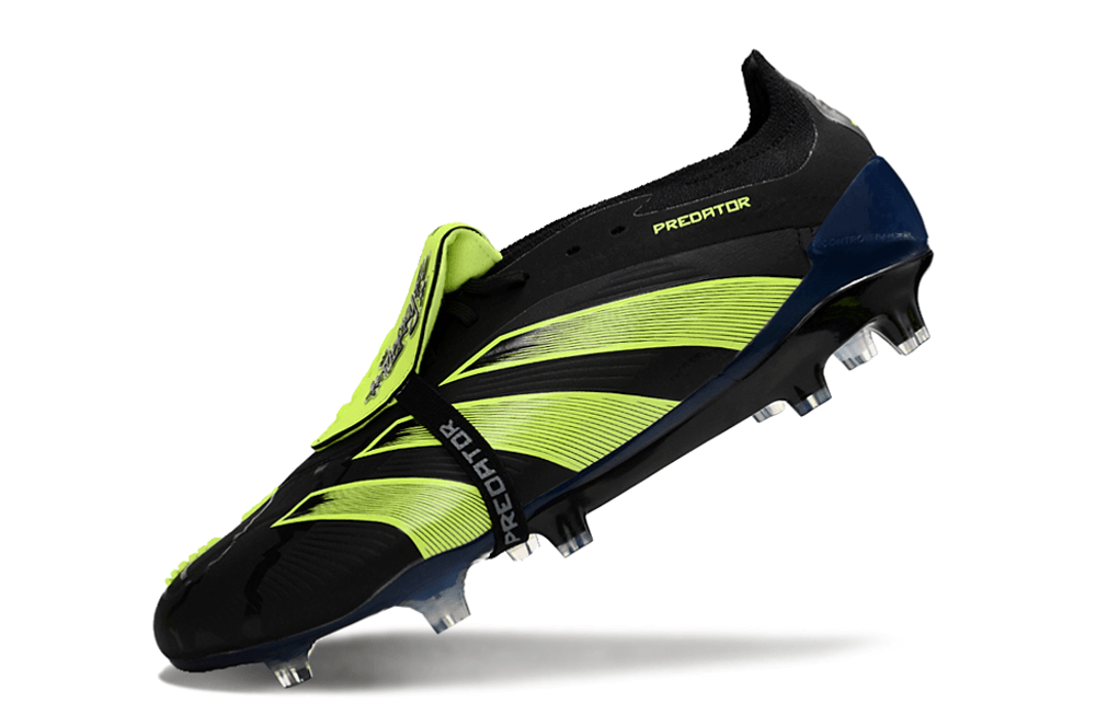Chuteira Adidas Predator Elite Tongue FG - Preta e Verde, com design arrojado em preto e verde, ideal para campo.