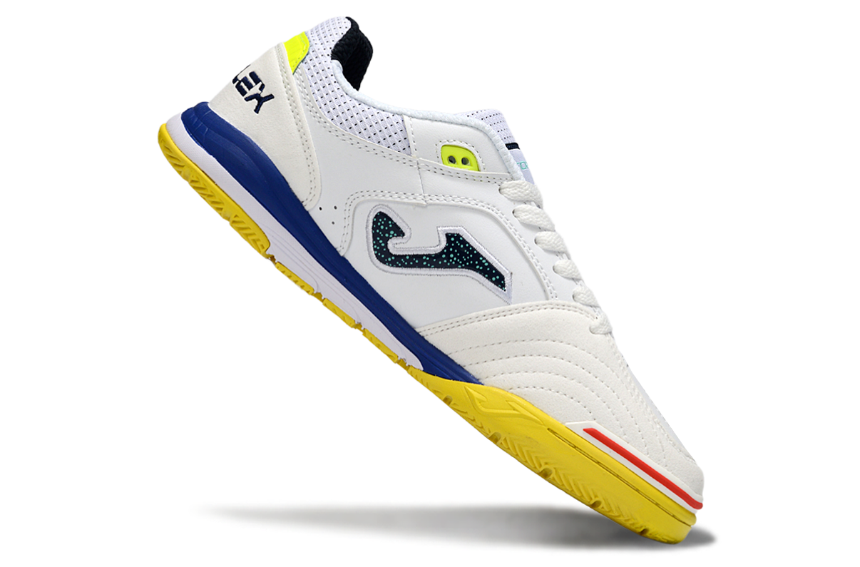 Chuteira Futsal Joma Top Flex Rebound IC Branca, Azul e Amarela