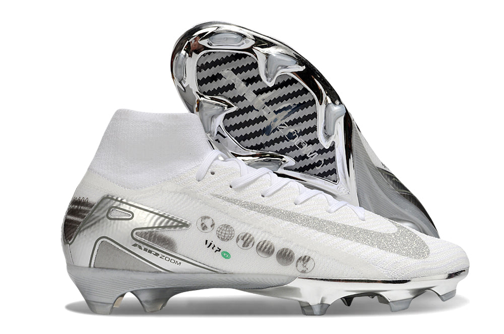 Chuteira Nike Air Zoom Mercurial Superfly 10 Edição Especial Elite FG - Banca e Prata