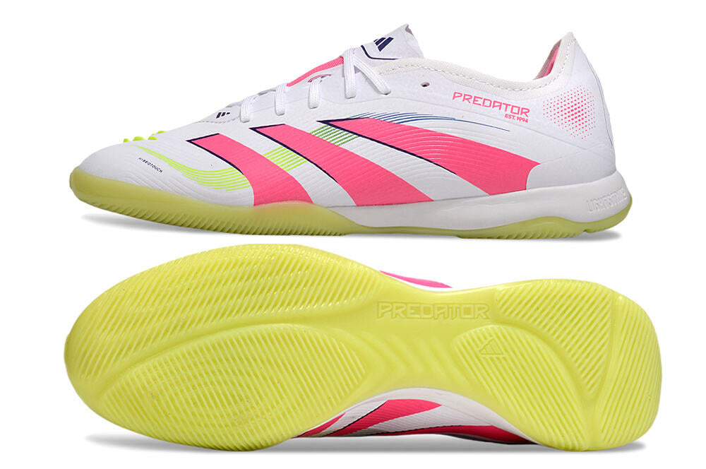 Chuteira Futsal Adidas Predator Elite Fold-Over Tongue IC - Branca, Verde, Rosa e Roxa