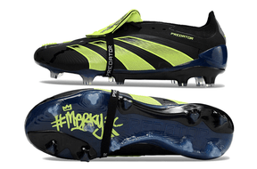 Chuteira Adidas Predator Elite Tongue FG - Preta e Verde, design arrojado com tecnologia avançada para desempenho em campo.
