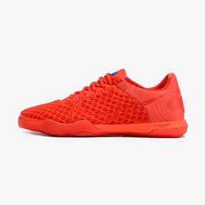 Chuteira Futsal Nike React Gato IC - Vermelha lateral em destaque, design aerodinâmico para desempenho em quadras internas.