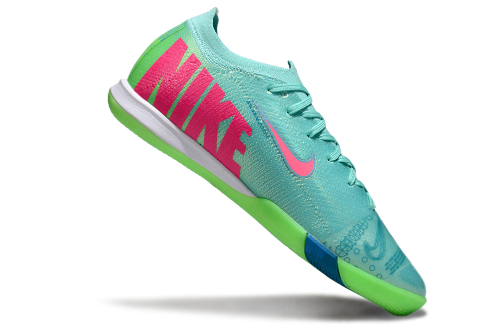 Chuteira Futsal Nike Mercurial Air Zoom Vapor 16 IC - Azul e Verde com design vibrante e sola IC para futsal.